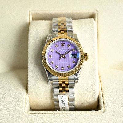 Rolex Datejust 28mm Japan Imported Movement 904L Steel 18K Purple Dial Watch